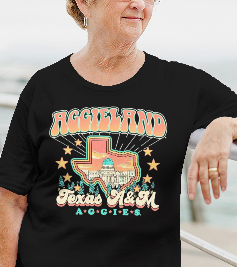Aggieland Texas A&M Aggies Fiesta With Texas Outline And Stars T-Shirt