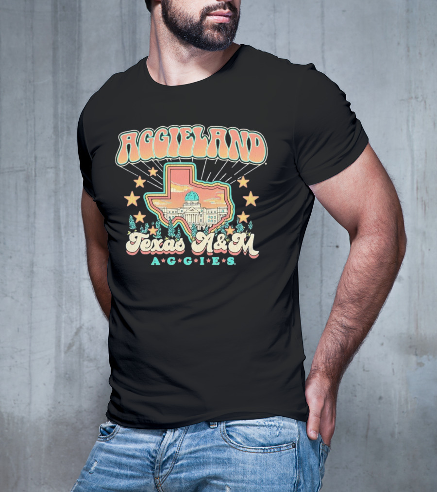 Aggieland Texas A&M Aggies Fiesta With Texas Outline And Stars T-Shirt