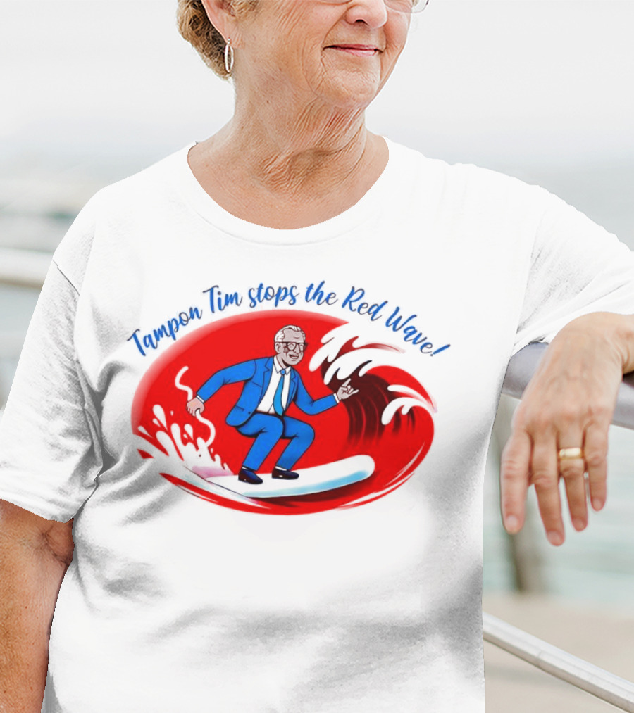 Tampon Tim Stops The Red Wave Surfing Cartoon T-Shirt