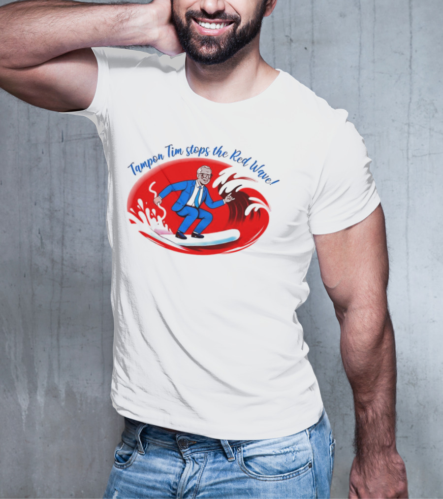 Tampon Tim Stops The Red Wave Surfing Cartoon T-Shirt