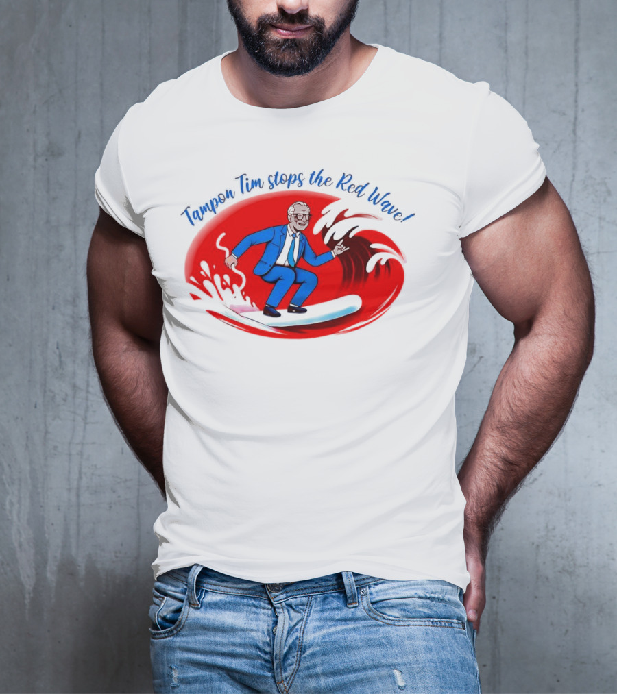 Tampon Tim Stops The Red Wave Surfing Cartoon T-Shirt