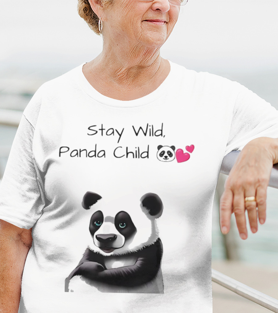 Stay Wild Panda Child Cute Emoji Panda Hearts T-Shirt