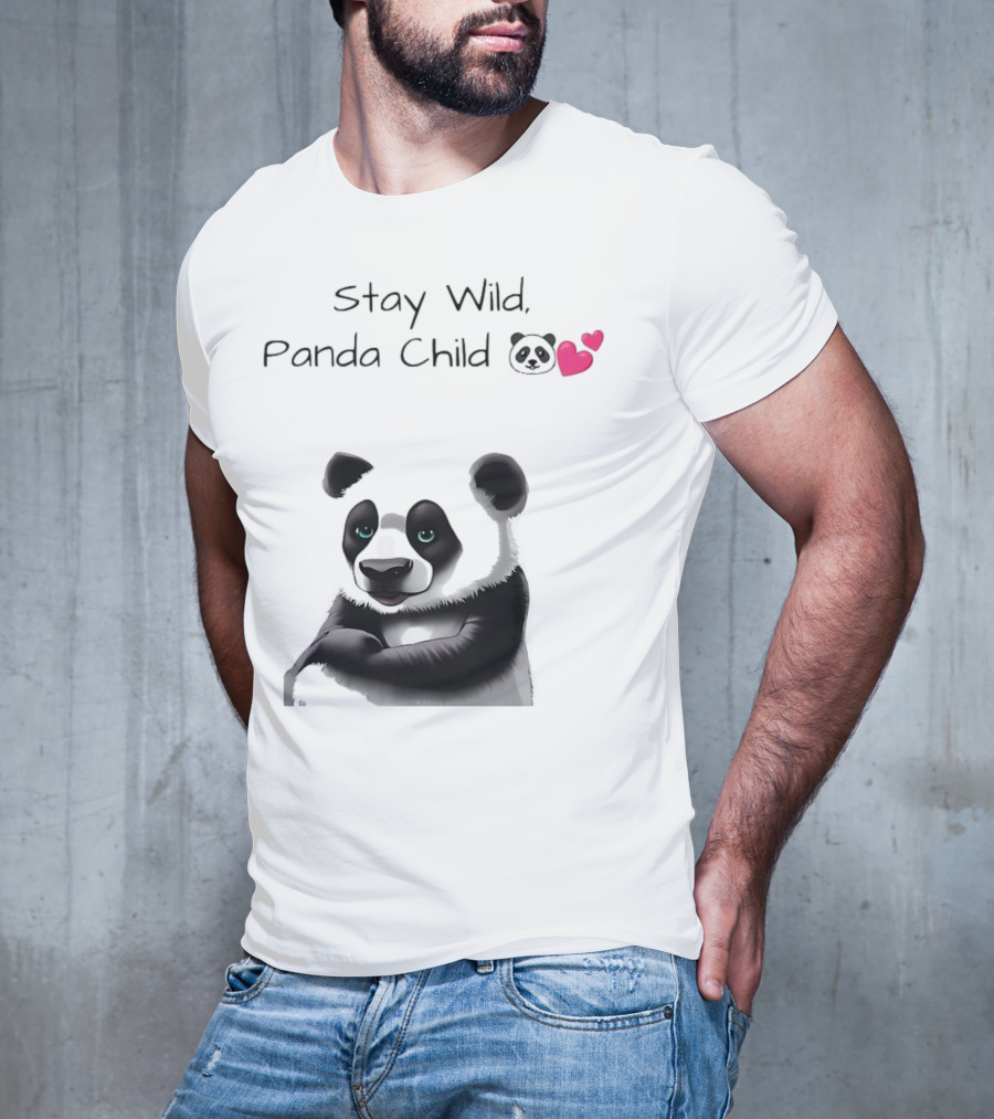 Stay Wild Panda Child Cute Emoji Panda Hearts T-Shirt
