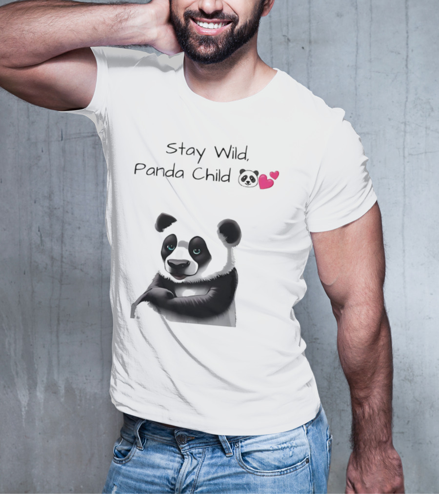 Stay Wild Panda Child Cute Emoji Panda Hearts T-Shirt