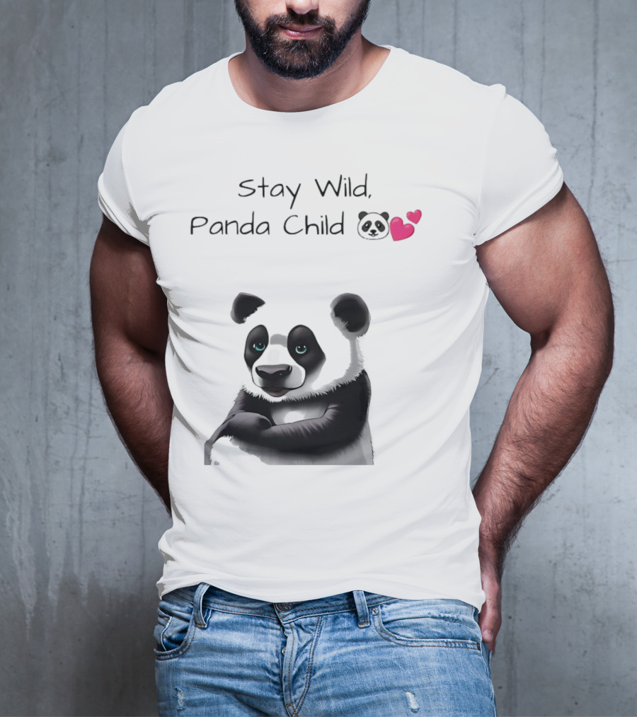 Stay Wild Panda Child Cute Emoji Panda Hearts T-Shirt
