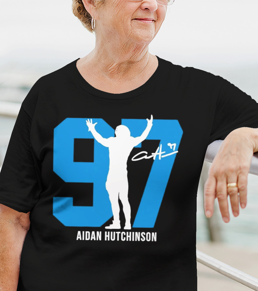 Aidan Hutchinson 97 Detroit Lions Silo Signature T-Shirt