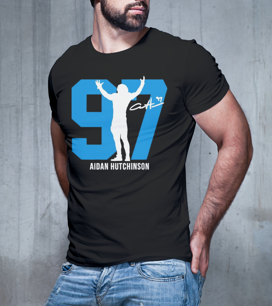 Aidan Hutchinson 97 Detroit Lions Silo Signature T-Shirt