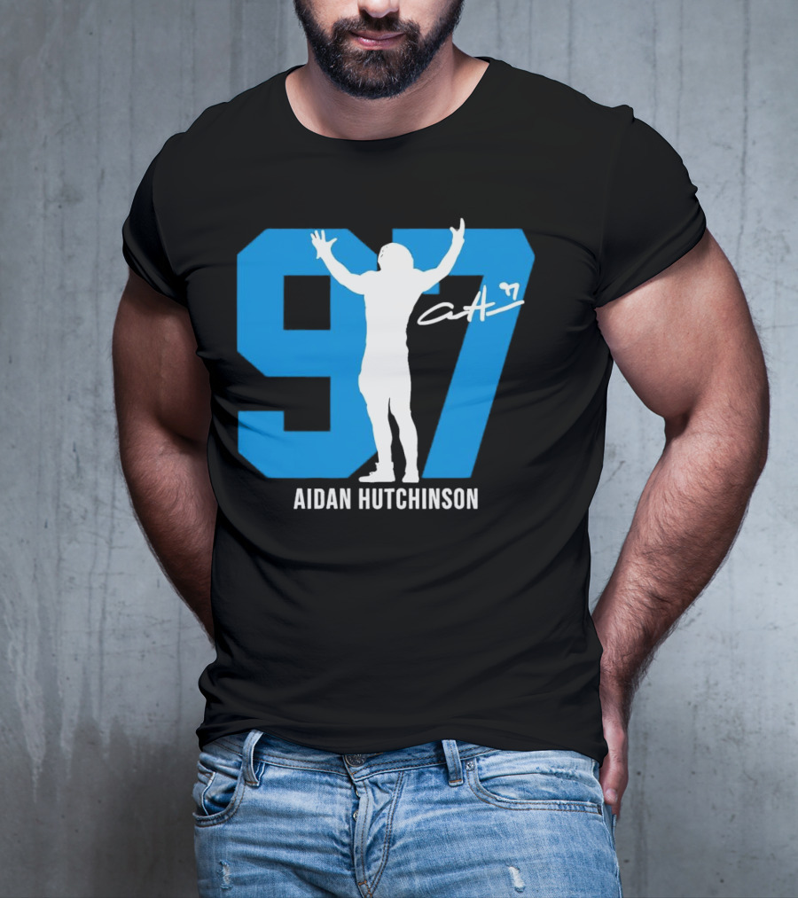 Aidan Hutchinson 97 Detroit Lions Silo Signature T-Shirt