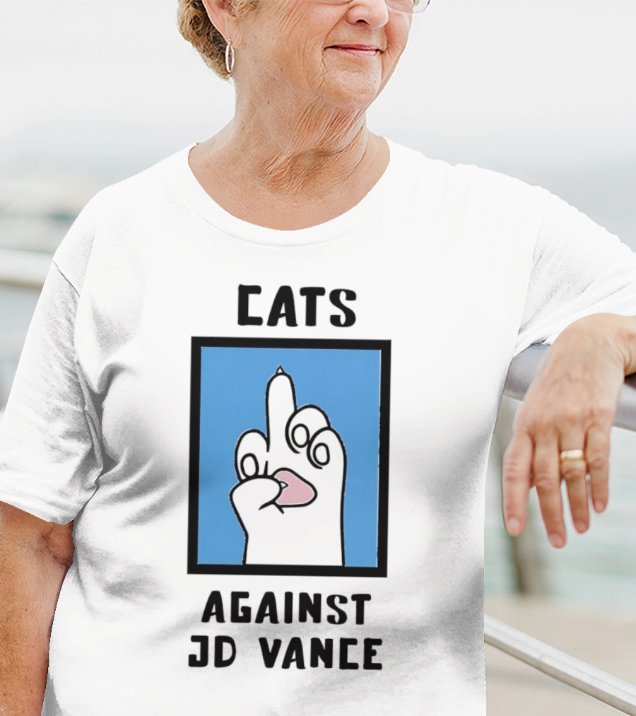 Cats Against JD Vance Middle Finger Paw Drawing T-Shirt