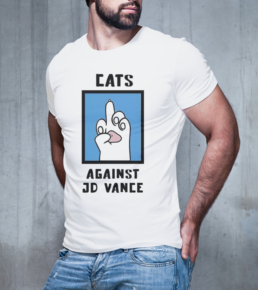 Cats Against JD Vance Middle Finger Paw Drawing T-Shirt