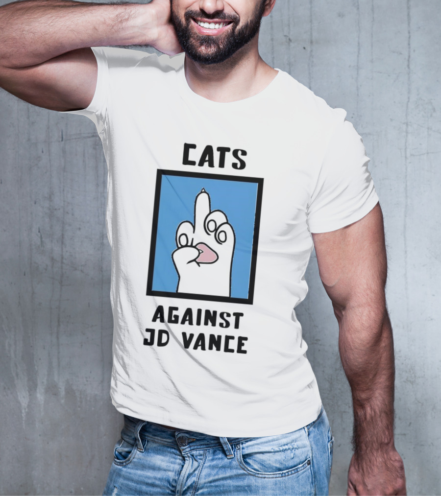 Cats Against JD Vance Middle Finger Paw Drawing T-Shirt