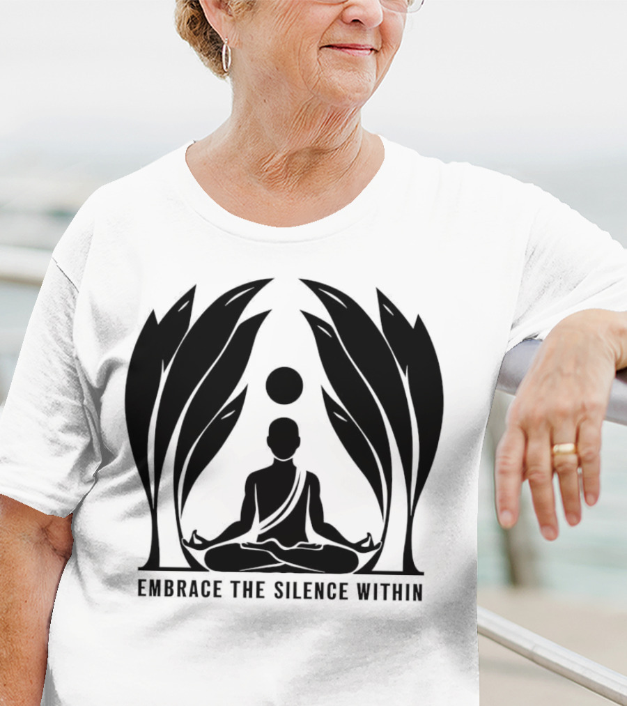 Embrace The Silence Within Meditation Silhouette And Enigmatic Leafy Eyes T-Shirt