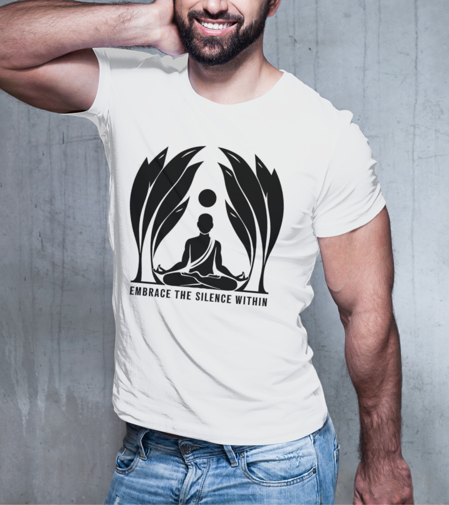 Embrace The Silence Within Meditation Silhouette And Enigmatic Leafy Eyes T-Shirt