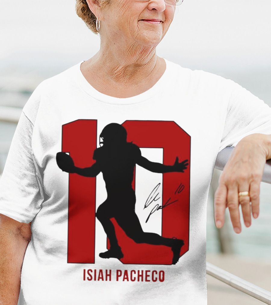 Isiah Pacheco Number 10 Kansas City Chiefs Silo Signature Action T-Shirt