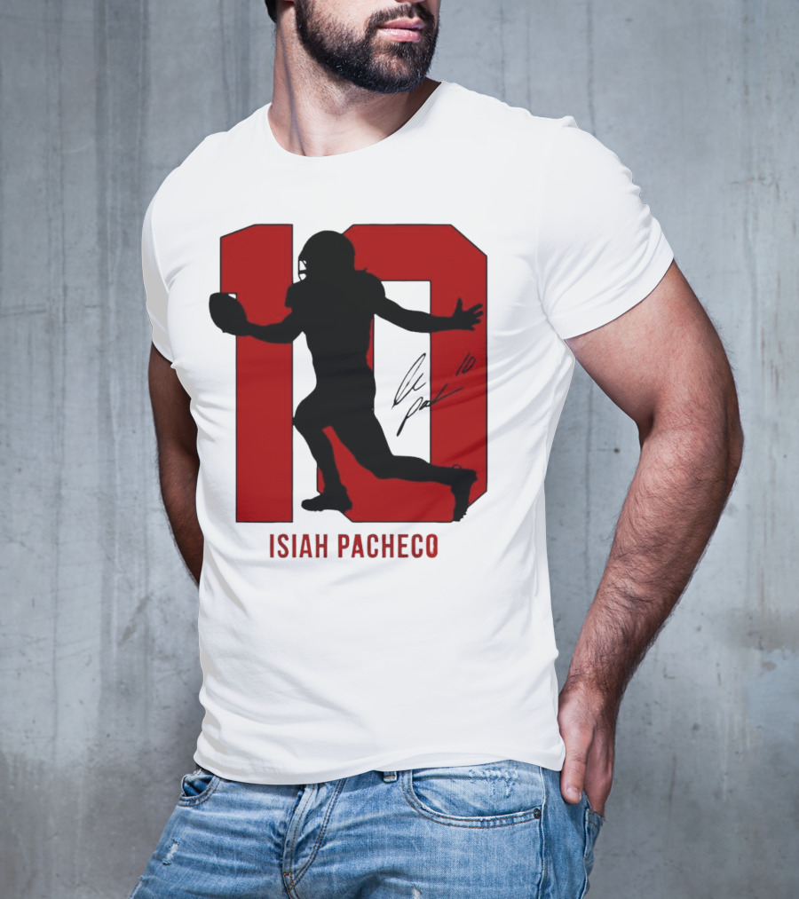 Isiah Pacheco Number 10 Kansas City Chiefs Silo Signature Action T-Shirt