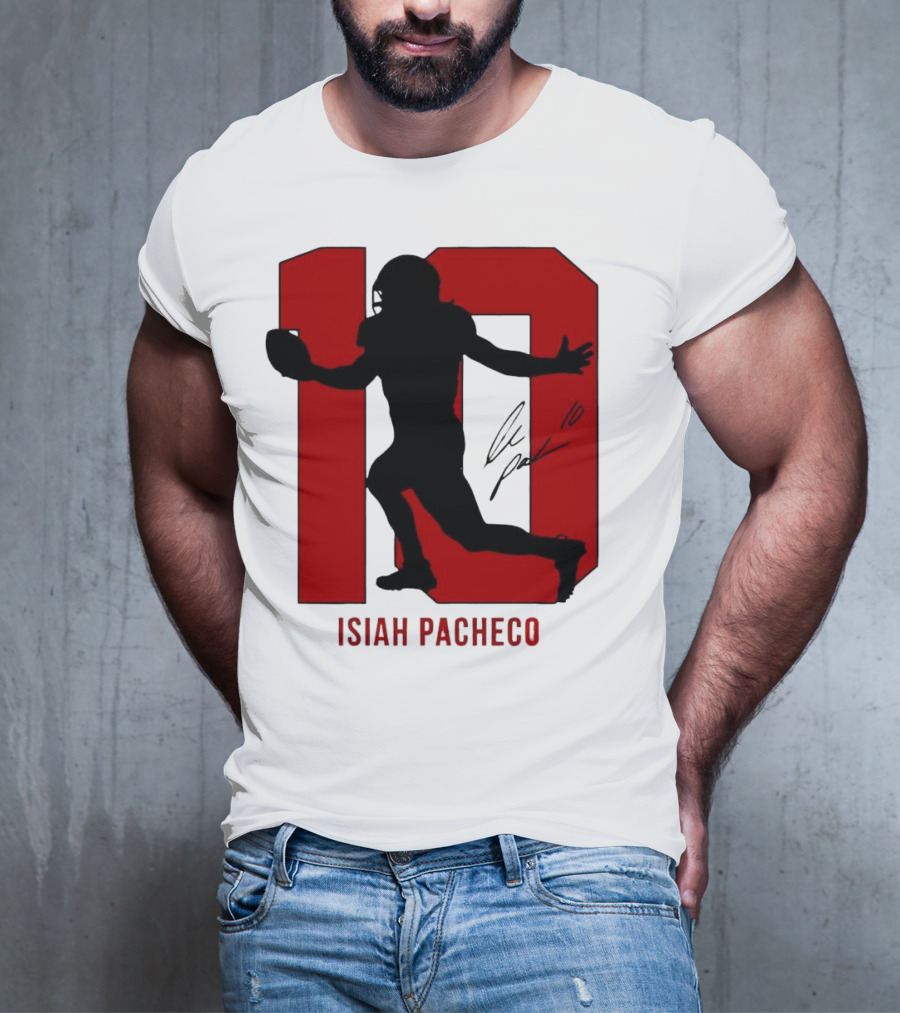 Isiah Pacheco Number 10 Kansas City Chiefs Silo Signature Action T-Shirt