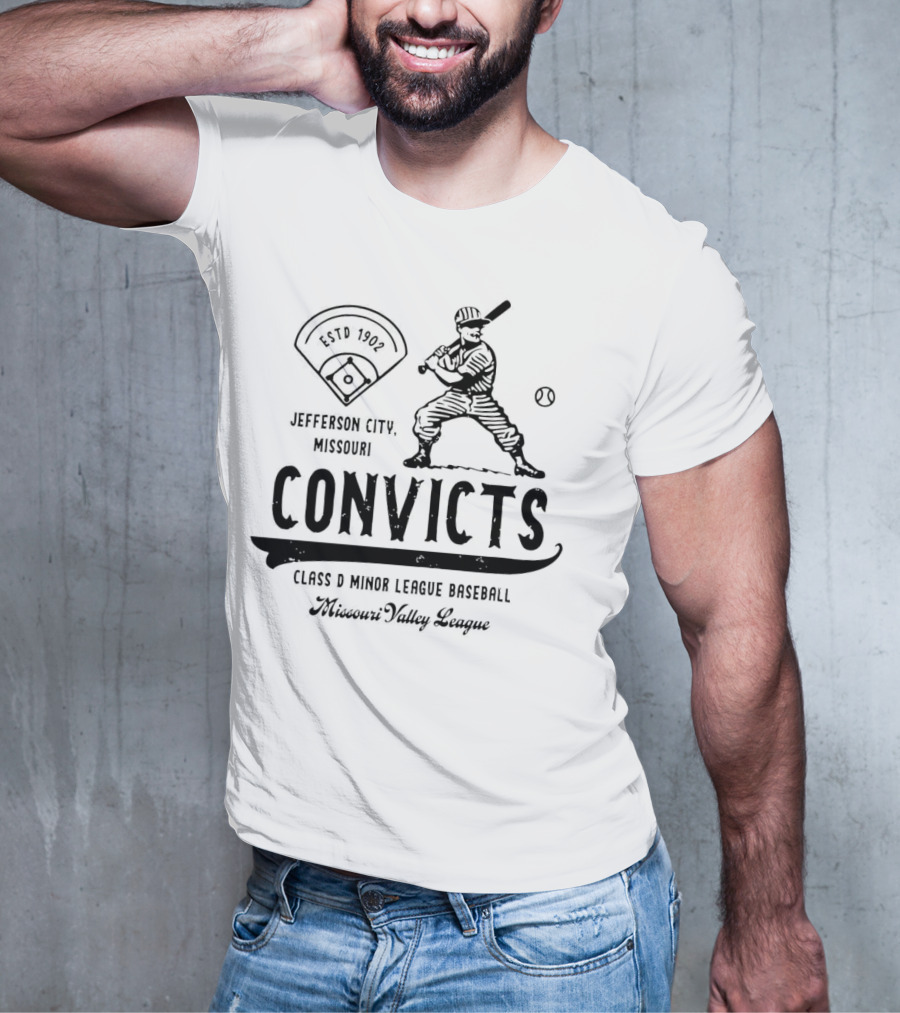 Jefferson City Convicts Missouri Valley League Baseball Estd 1902 T-Shirt