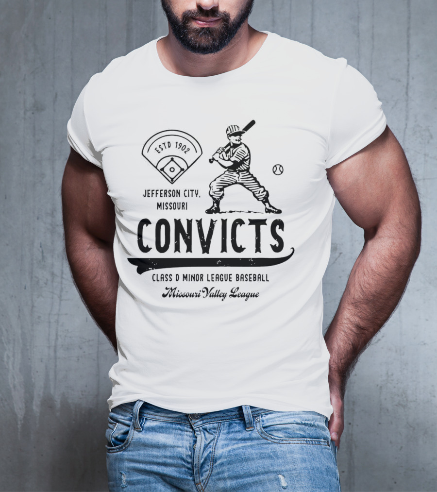 Jefferson City Convicts Missouri Valley League Baseball Estd 1902 T-Shirt