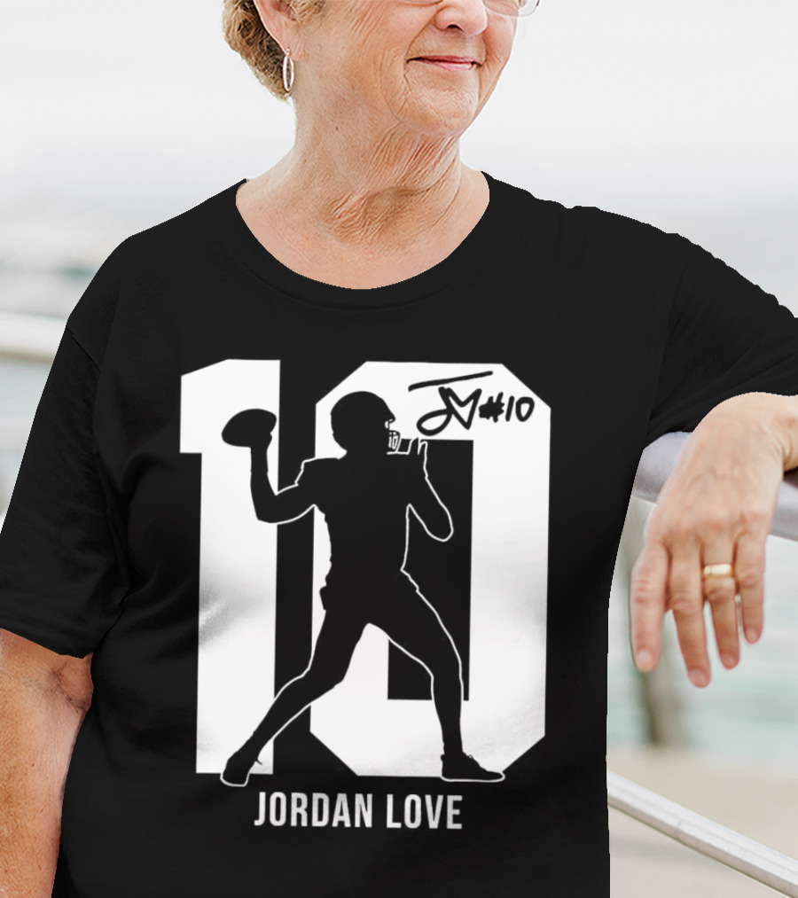 Jordan Love Green Bay Packers Number 10 Silhouette Signature T-Shirt