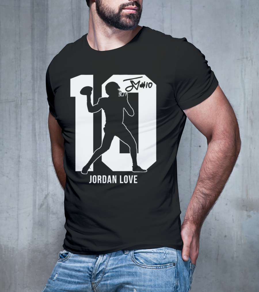 Jordan Love Green Bay Packers Number 10 Silhouette Signature T-Shirt