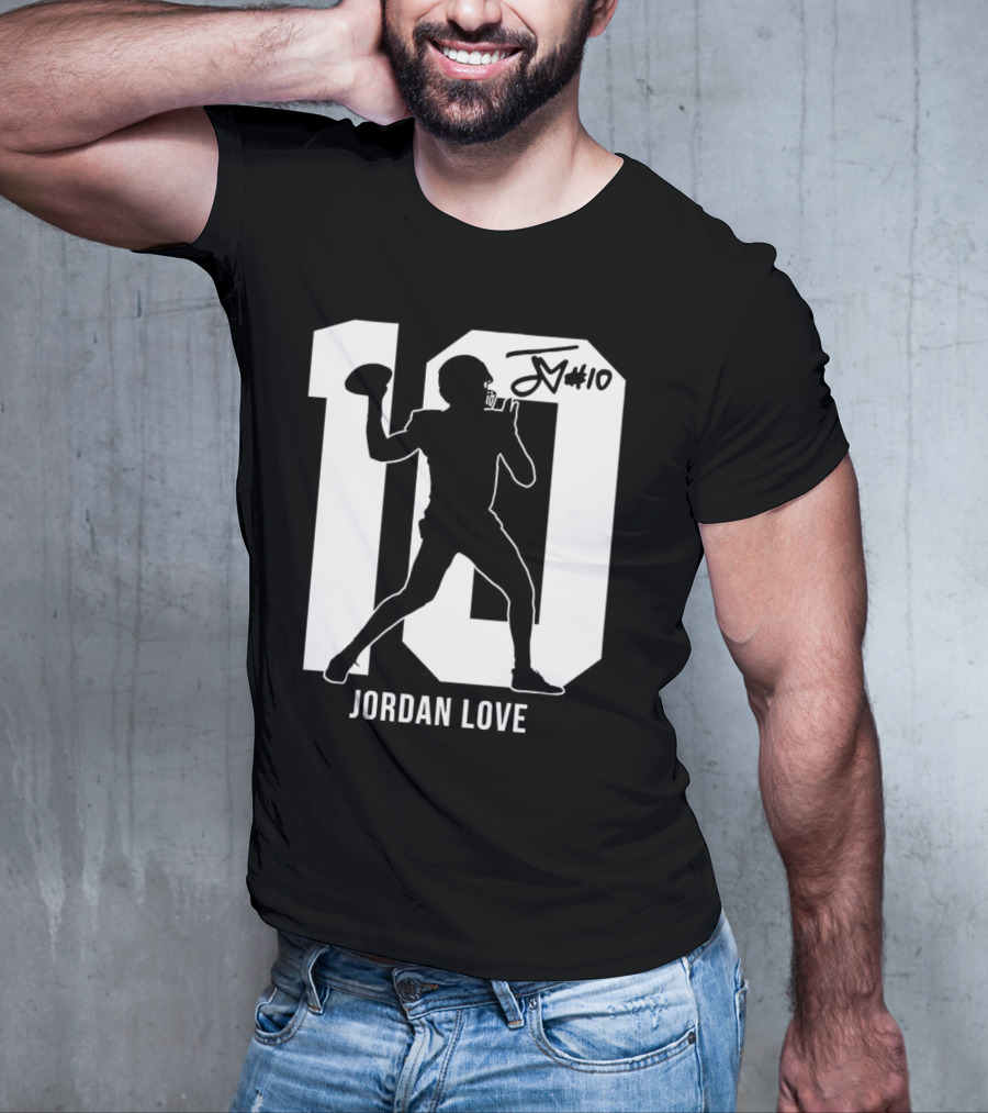 Jordan Love Green Bay Packers Number 10 Silhouette Signature T-Shirt