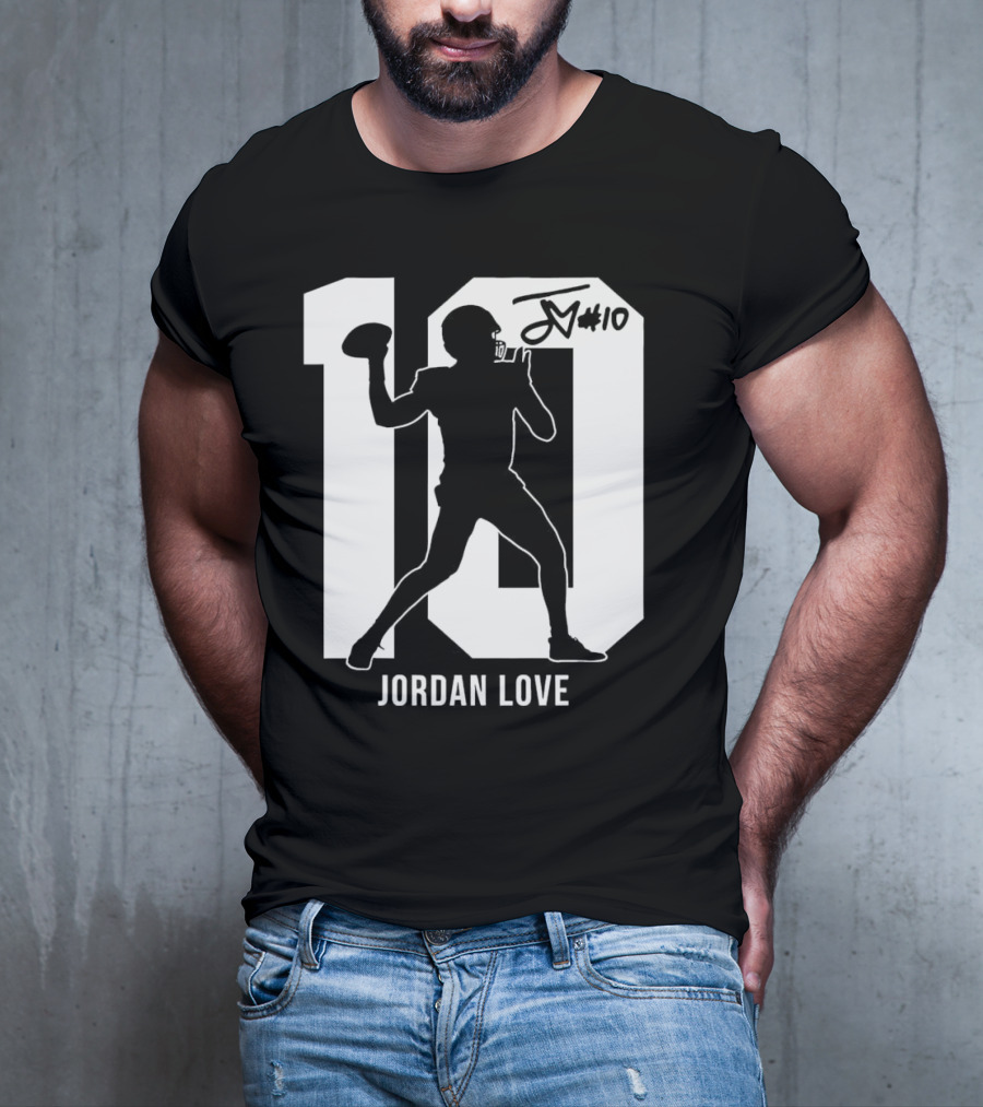 Jordan Love Green Bay Packers Number 10 Silhouette Signature T-Shirt