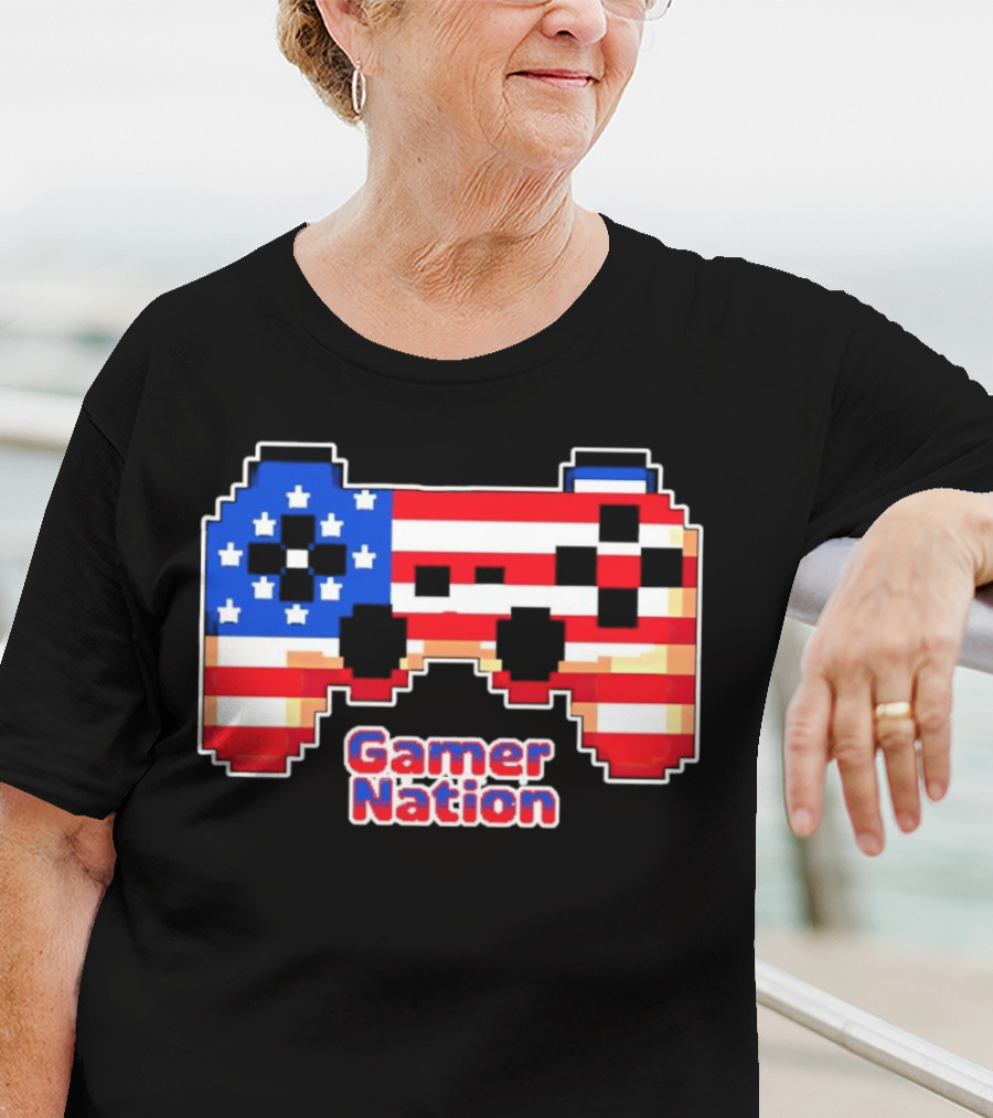 American Flag Pixel Art Gamer Nation Controller T-Shirt