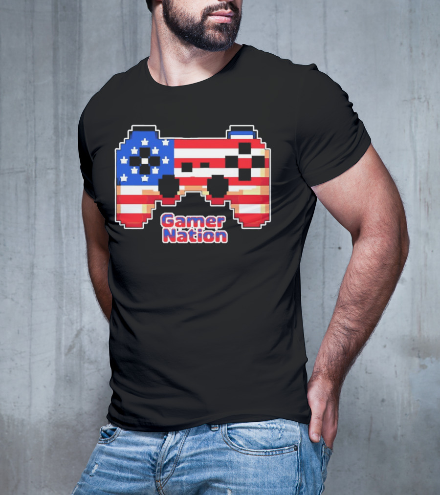 American Flag Pixel Art Gamer Nation Controller T-Shirt