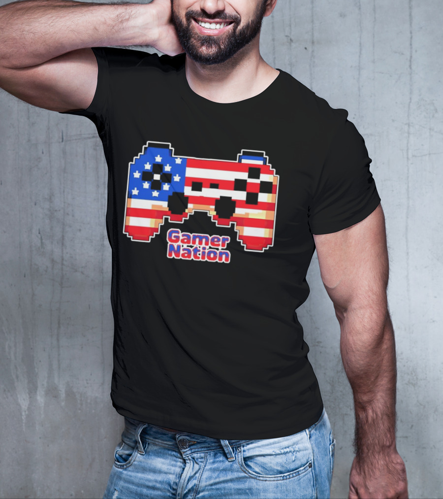American Flag Pixel Art Gamer Nation Controller T-Shirt