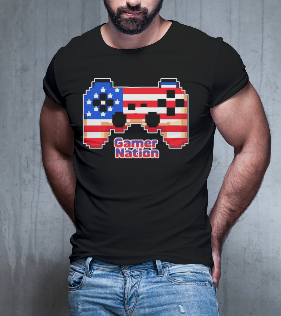 American Flag Pixel Art Gamer Nation Controller T-Shirt