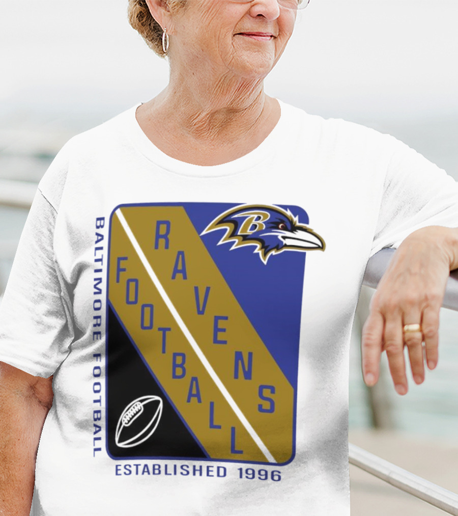 Baltimore Ravens Football Established 1996 Shield Logo Ravens Head T-Shirt