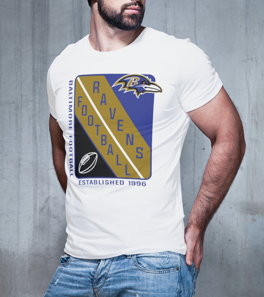 Baltimore Ravens Football Established 1996 Shield Logo Ravens Head T-Shirt
