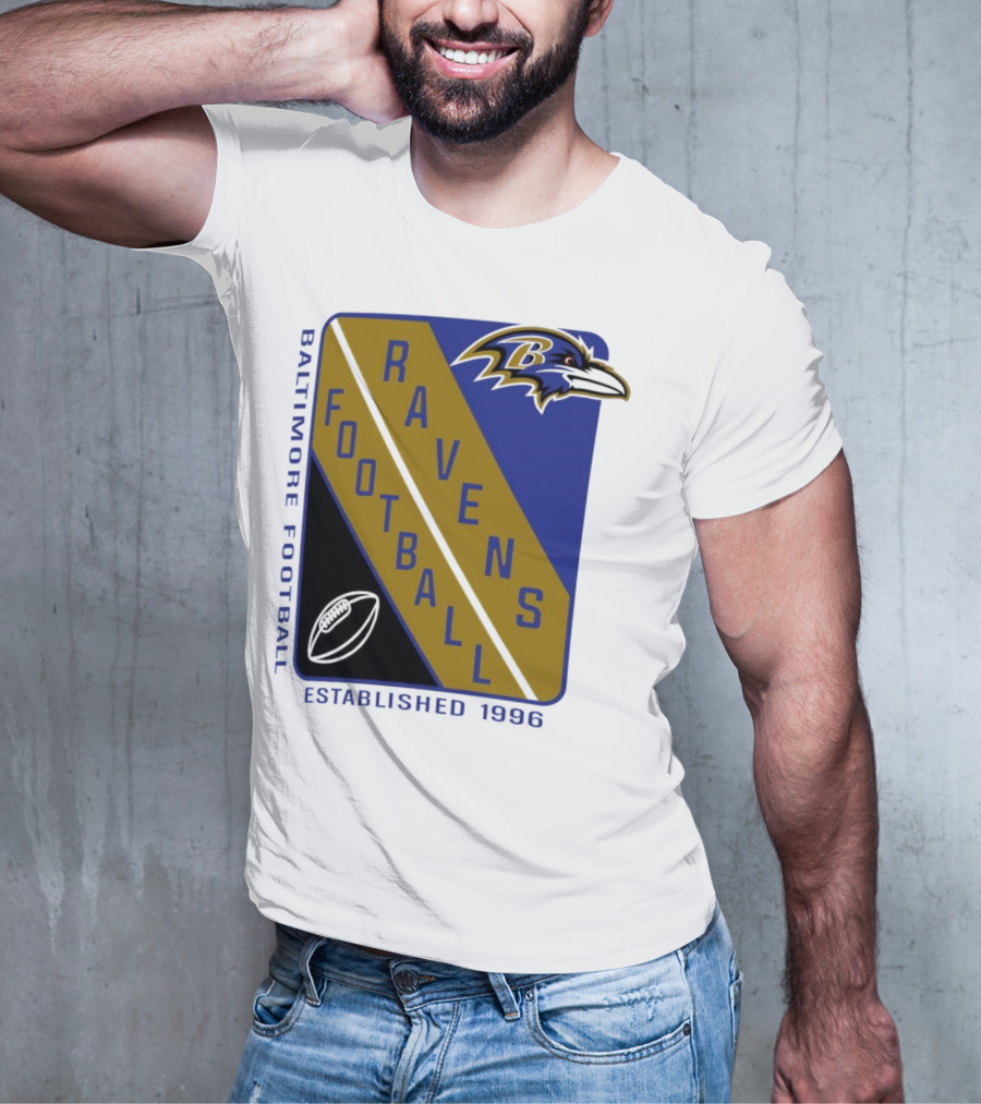 Baltimore Ravens Football Established 1996 Shield Logo Ravens Head T-Shirt