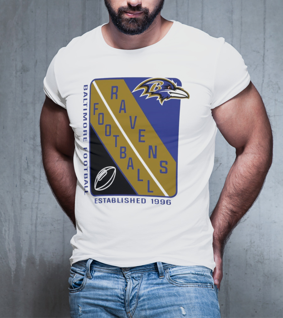 Baltimore Ravens Football Established 1996 Shield Logo Ravens Head T-Shirt
