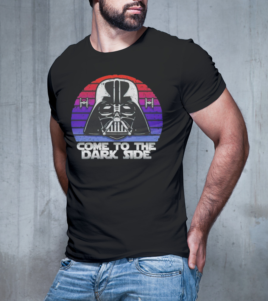 Darth Vader Come To The Dark Side Retro Stripes With Tie Fighters T-Shirt