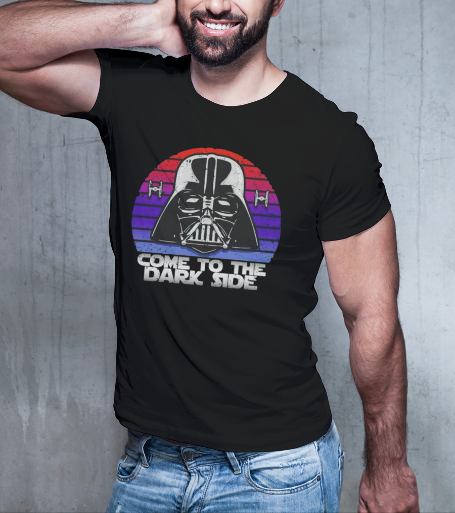 Darth Vader Come To The Dark Side Retro Stripes With Tie Fighters T-Shirt