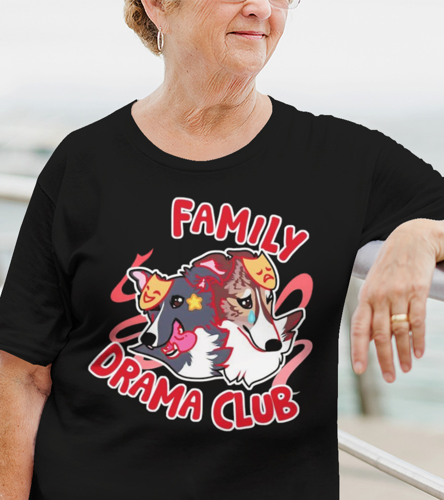FAMILY DRAMA CLUB Dog Faces With Theater Masks T-Shirt