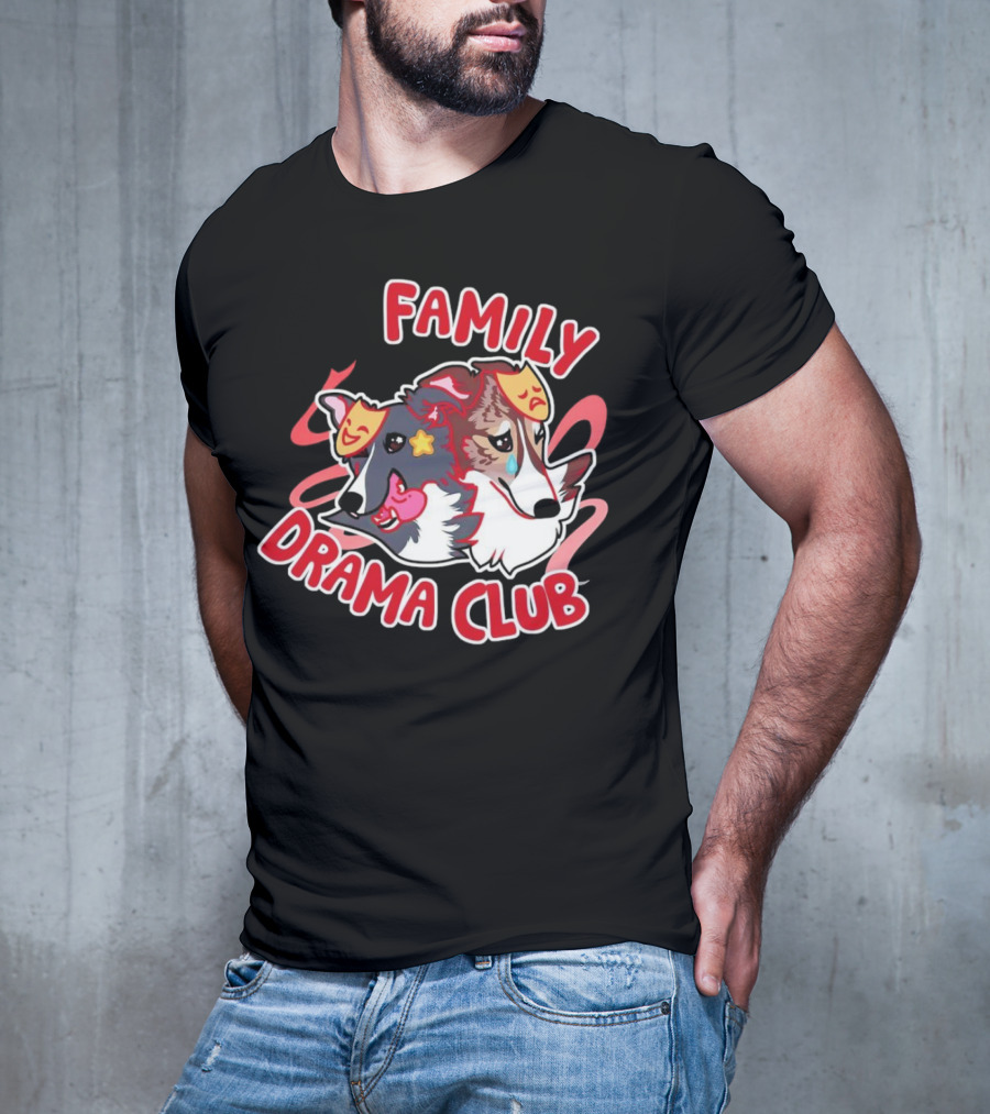 FAMILY DRAMA CLUB Dog Faces With Theater Masks T-Shirt