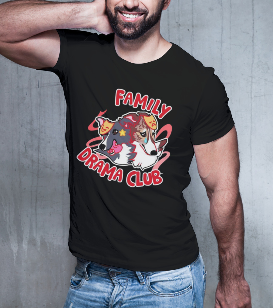 FAMILY DRAMA CLUB Dog Faces With Theater Masks T-Shirt