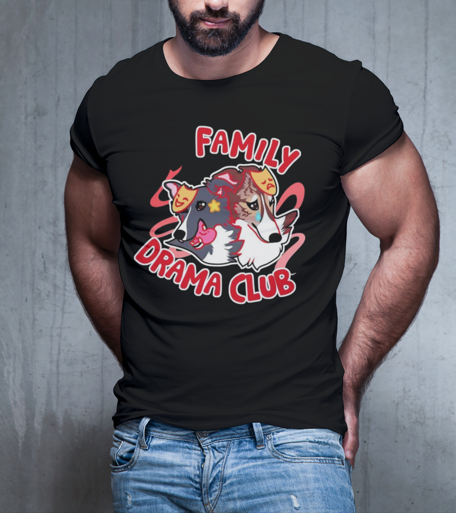 FAMILY DRAMA CLUB Dog Faces With Theater Masks T-Shirt