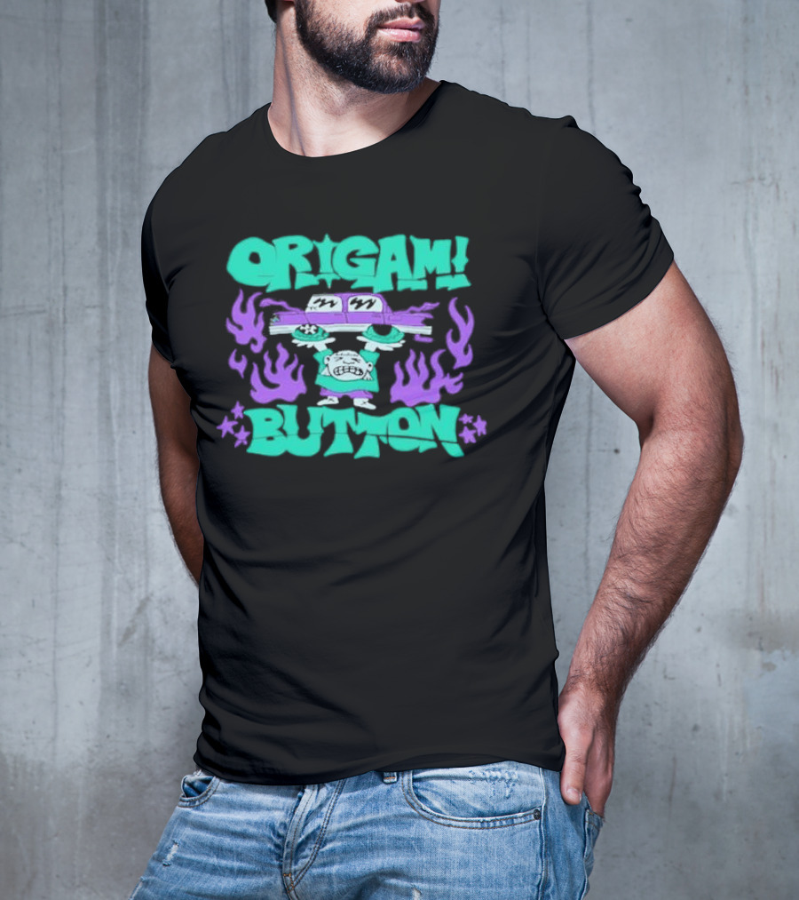 ORIGAMI BUTTON Car Guy Flame T-Shirt
