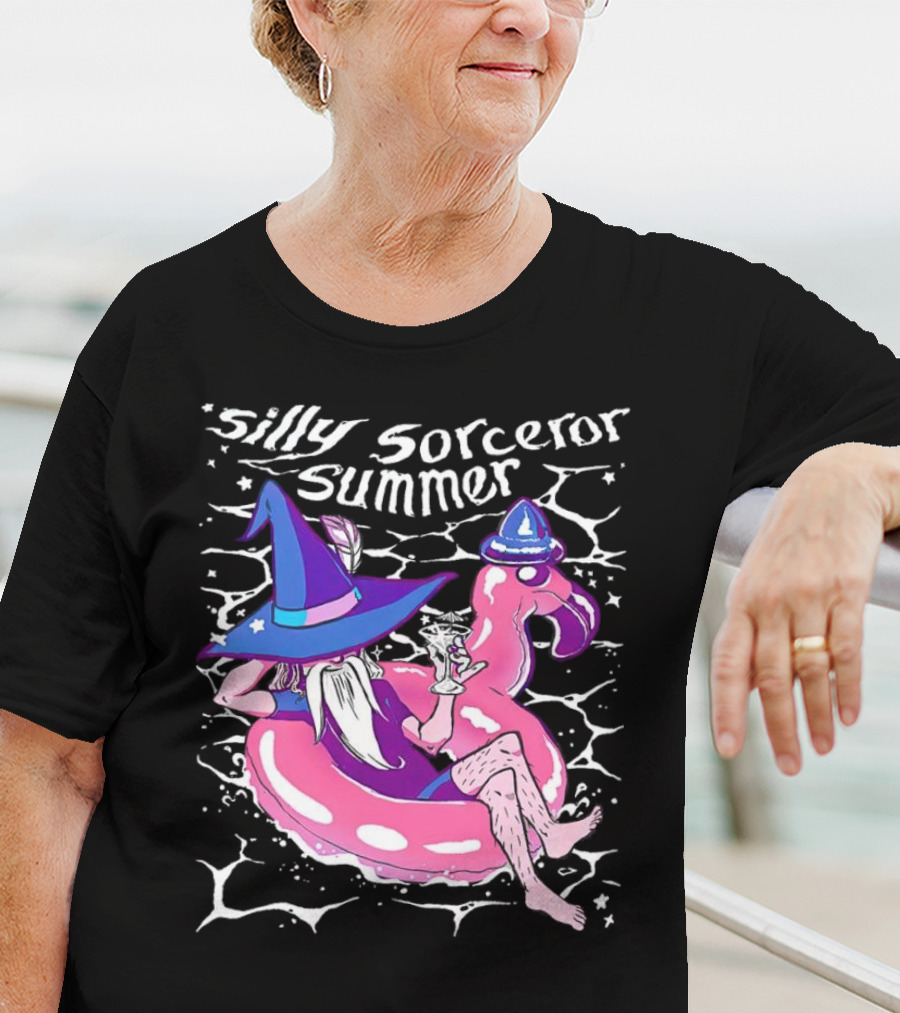 Silly Sorceror Summer Wizard In Flamingo Float With Sweet Tea T-Shirt