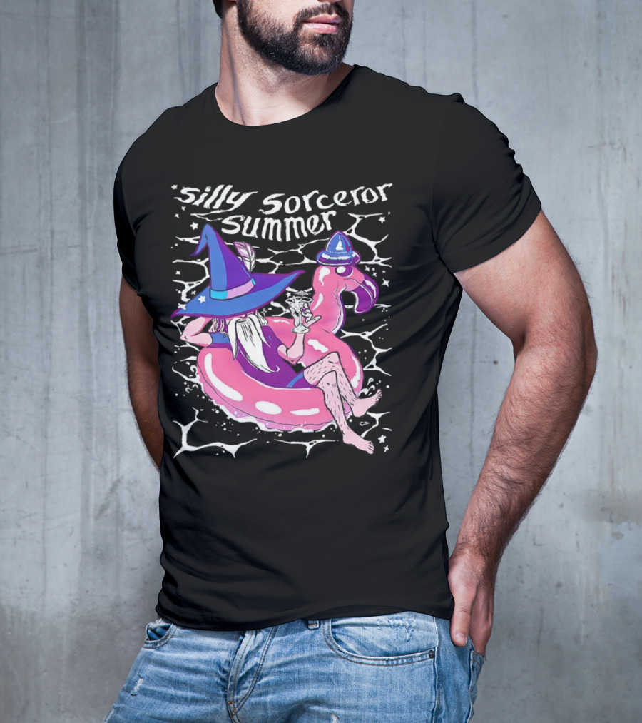 Silly Sorceror Summer Wizard In Flamingo Float With Sweet Tea T-Shirt