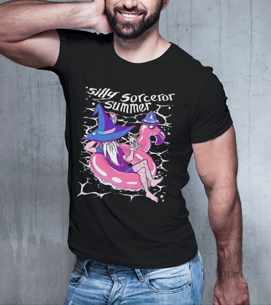 Silly Sorceror Summer Wizard In Flamingo Float With Sweet Tea T-Shirt