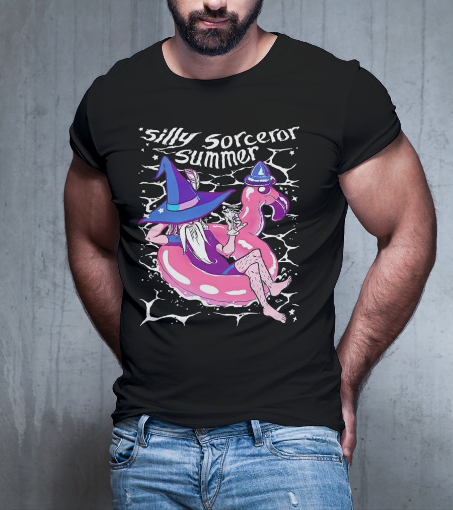 Silly Sorceror Summer Wizard In Flamingo Float With Sweet Tea T-Shirt