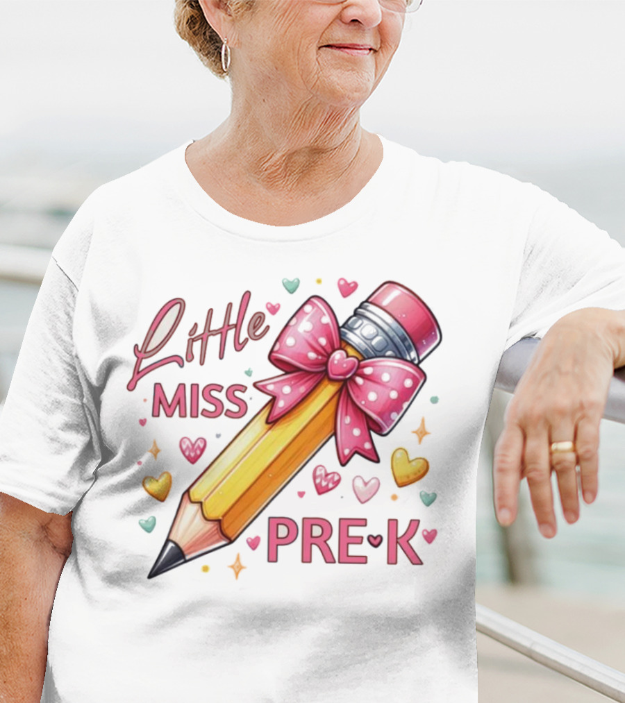 Little Miss Pre-K Pencil With Pink Bow And Hearts T-Shirt