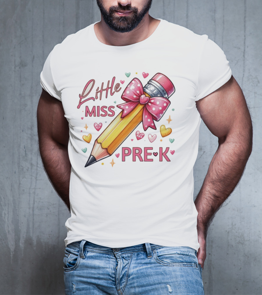 Little Miss Pre-K Pencil With Pink Bow And Hearts T-Shirt