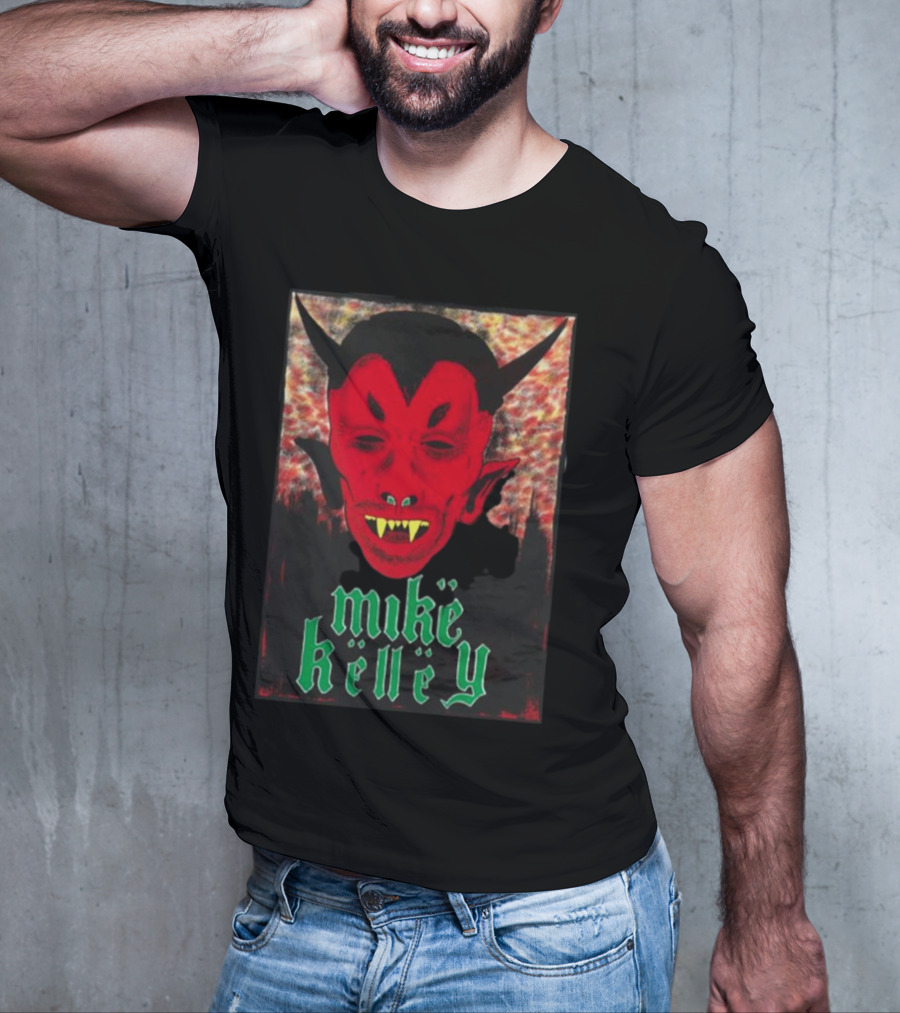 Mike Kelley Satan's Nostrils Devil Face Red With Green Gothic Text T-Shirt