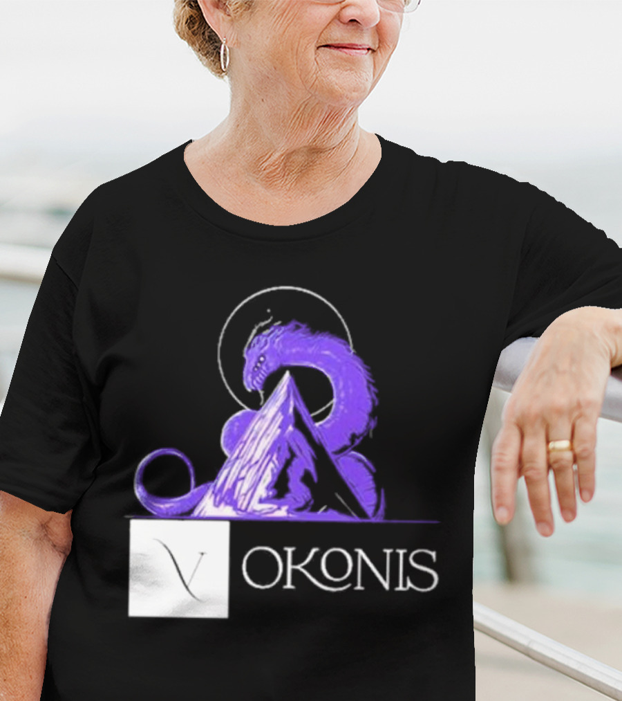 Vokonis Purple Dragon Coiled On Mountain Peak With Crescent Moon T-Shirt