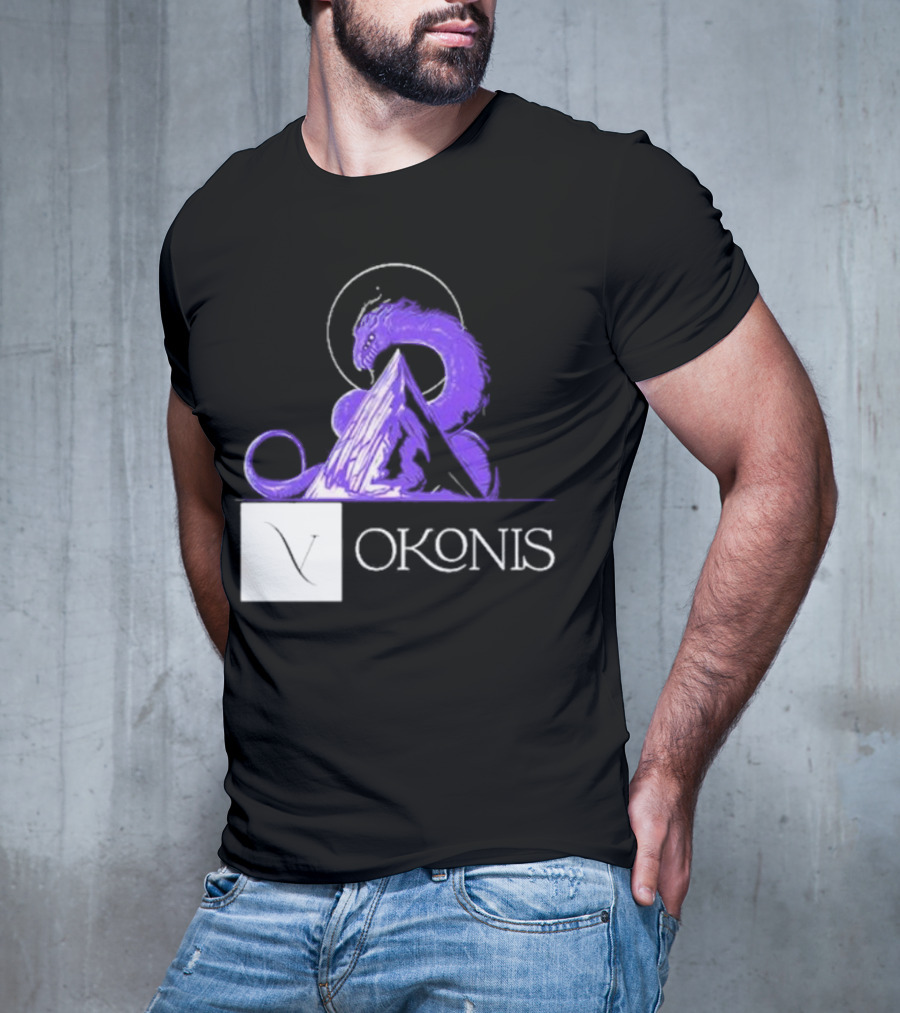 Vokonis Purple Dragon Coiled On Mountain Peak With Crescent Moon T-Shirt
